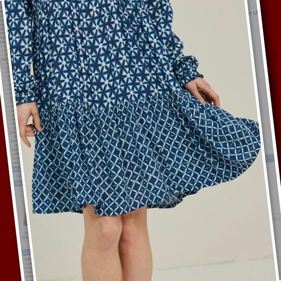 FAT FACE MAYE Indigo Blue SHIBORI PATCH Dress Sz 4 NWOT - Picture 6 of 11